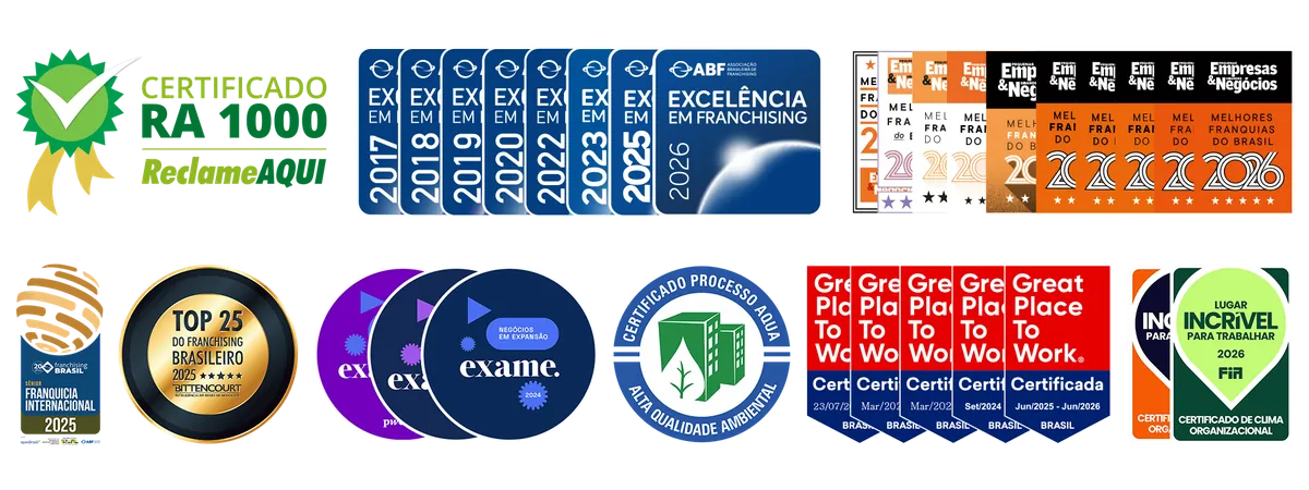 Conjunto de selos e certificações do Mercadão dos Óculos